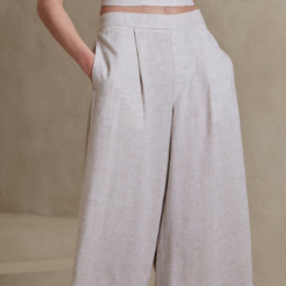 Banana Republic Linen-Blend Cropped Wide-Leg Pant, Size M Tall